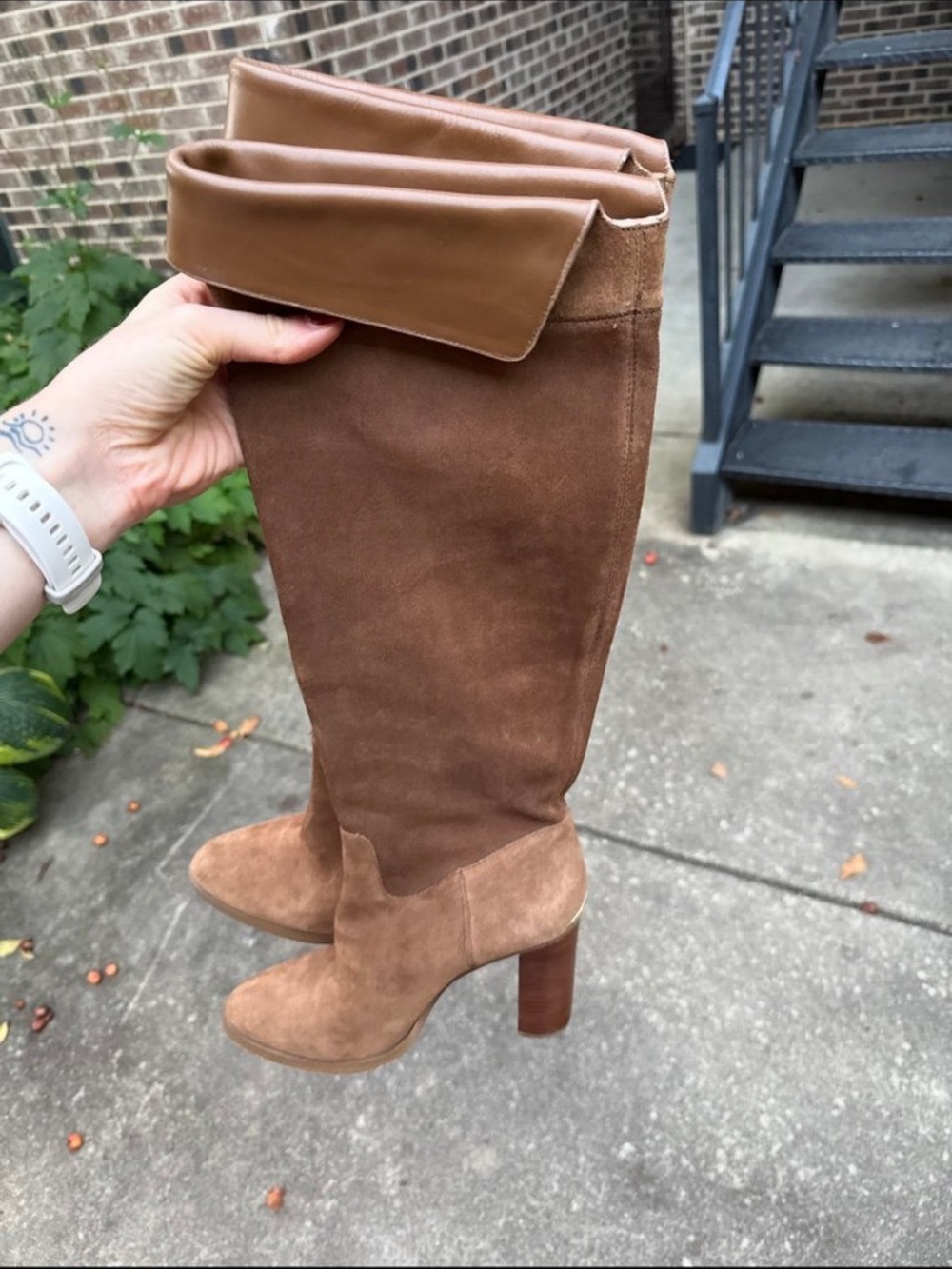Michael Kors Fold-Over Over-the-Knee Suede Boots in Camel